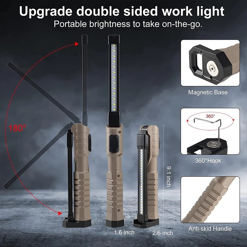 Đèn LED làm việc có thể sạc lại ECILY USB 1000 Lumens Đèn lồng COB có đèn báo công suất Đèn pin có tay cầm để sửa chữa ô tô ngoài trời