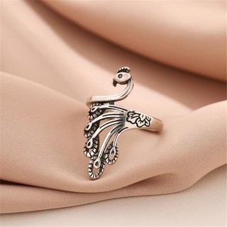 Nhẫn Bạc 925 Thời Trang Đơn Giản Phong Cách Dân Tộc Retro Thái Bạc Kim Cương Con Công Động Vật Độc Đáo Mở Nhẫn Nữ Có Thể Điều Chỉnh Độc Đáo Thái Bạc Sáng Tạo Chỉ Số Ngón Tay Trang Sức CR171