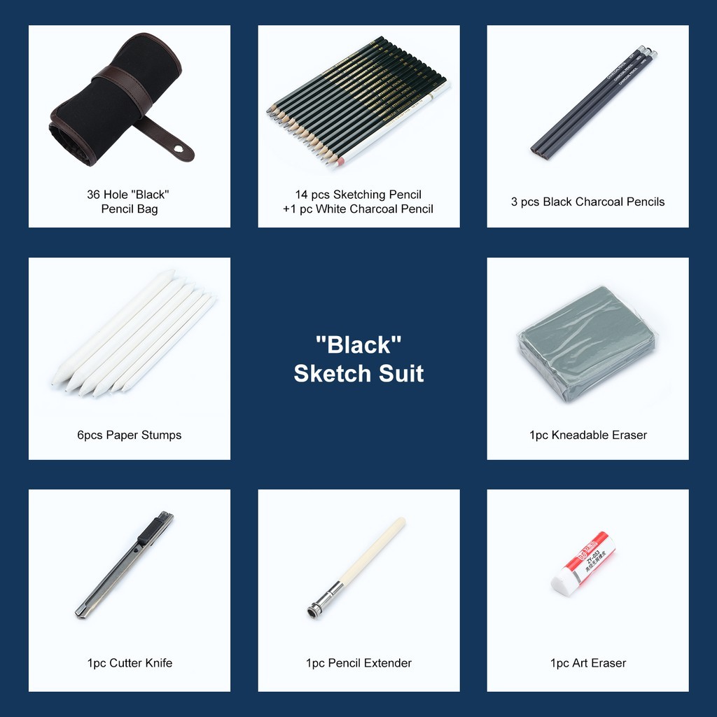 Ảnh Seamiart 29 / 36 Bộ phác thảo vẽ kèm bút chì than 6H-12B Bút chì _ Nhà cung cấp nghệ thuật / Văn phòng phẩm 2