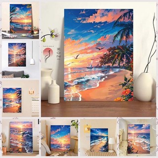 MOZI✨phong cảnh ven biển 40*50cm tranh tô màu theo số tranh số hóa tranh sơn dầu số hoá Mùa Hè Bờ Biển Tự Làm Kỹ Thuật Số Tranh Sơn Dầu Làm Đầy Tranh Tranh Vẽ Tay Màu Tranh Phong Cảnh Biển Tranh Acrylic Tranh Sơn Dầu Tranh Trang Trí