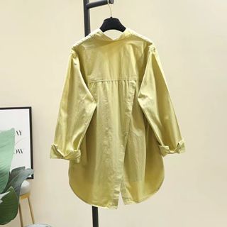 Áo sơ mi nữ dáng rộng có khe hở lưng Áo sơ mi cổ Polo dài tay mặc thường ngày