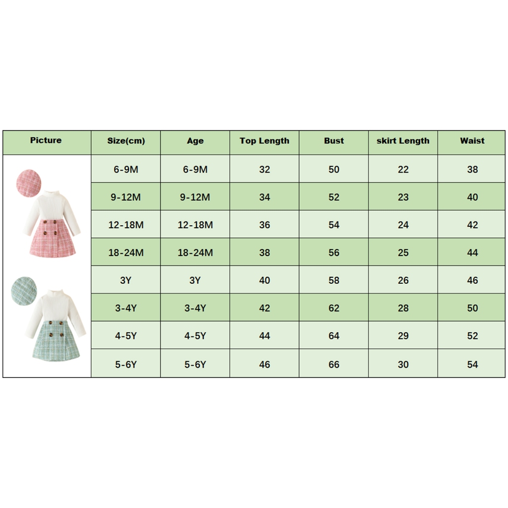 Baga-3 Bộ Trang Phục Mùa Thu Cho Bé Gái 6 Tháng-5 Tuổi Áo Dài Tay Sườn Màu Trơn + Váy Họa Tiết Tweed Kẻ Sọc + Mũ Nồi