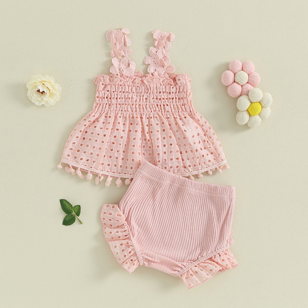 Bộ Áo + Quần Short Xếp Ly Co Giãn Màu Trơn Thời Trang Mùa Hè Cho Bé Gái 0-18 Tháng Tuổi