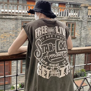 Áo vest nam ESEA, thời trang và phổ biến kiểu Mỹ cổ điển dáng rộng phong cách đường phố in chữ chất lượng cao Áo vest thể thao không tay phong cách trung tính, có thể mặc bởi cả nam và nữ