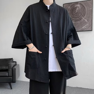 Áo sơ mi nam ESEA Thời trang và phổ biến phong cách mùa hè mới phong cách Trung Quốc vải lanh phong cách Trung Hoa Dân Quốc chất lượng cao Áo sơ mi dài phong cách unisex áo sơ mi ngắn tay