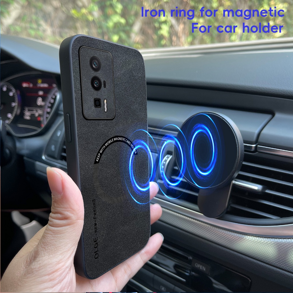 KHÔNG Dấu vân tay Vòng sắt da sang trọng cho Xiaomi Redmi K60Pro / K60 Pro / Mi Poco F5 Pro Bảo vệ giá đỡ ô tô Vỏ từ tính Vỏ sạc không dây