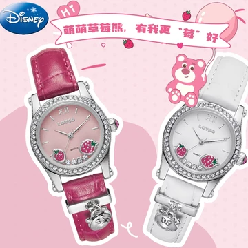 Đồng hồ chống nước hình gấu dâu được ủy quyền chính hãng Disney Disney Đồng hồ chống nước nhập khẩu Phong trào thạch anh phù hợp cho nữ Đồng hồ nữ Niche Light Phong cách sang trọng