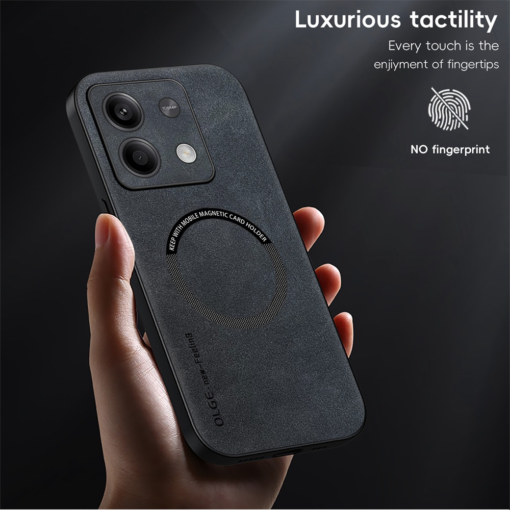 KHÔNG có dấu vân tay Vòng sắt da sang trọng cho Xiaomi Redmi Note 13 Pro Note13 5G Giá đỡ ô tô Bảo vệ từ tính Vỏ sạc không dây