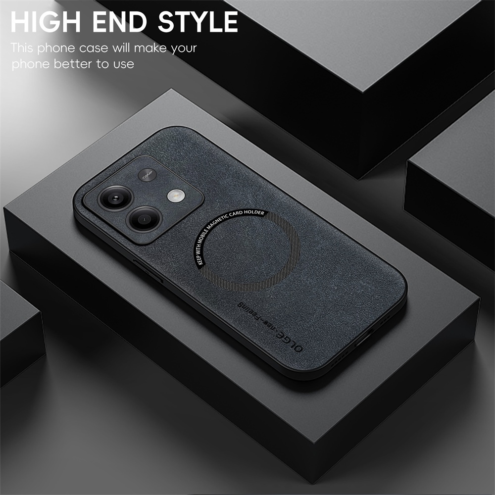 KHÔNG có dấu vân tay Vòng sắt da sang trọng cho Xiaomi Redmi Note 13 Pro Note13 5G Giá đỡ ô tô Bảo vệ từ tính Vỏ sạc không dây
