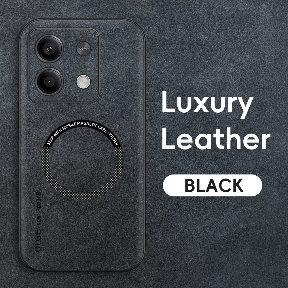 KHÔNG có dấu vân tay Vòng sắt da sang trọng cho Xiaomi Redmi Note 13 Pro Note13 5G Giá đỡ ô tô Bảo vệ từ tính Vỏ sạc không dây