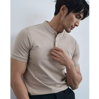 Ánh Sáng Mùa Hè Trưởng Thành Henry Cổ Áo polo Nam Slim-fit Đính Hạt Chống Nhăn Áo Thun Cổ Tròn Tay Ngắn Top