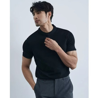 Ánh Sáng Mùa Hè Trưởng Thành Henry Cổ Áo polo Nam Slim-fit Đính Hạt Chống Nhăn Áo Thun Cổ Tròn Tay Ngắn Top