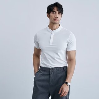 Ánh Sáng Mùa Hè Trưởng Thành Henry Cổ Áo polo Nam Slim-fit Đính Hạt Chống Nhăn Áo Thun Cổ Tròn Tay Ngắn Top