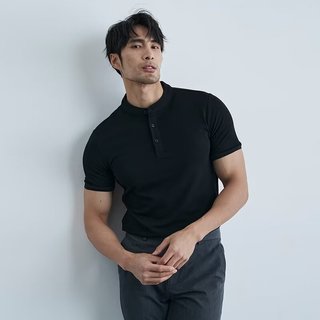 Ánh Sáng Mùa Hè Trưởng Thành Henry Cổ Áo polo Nam Slim-fit Đính Hạt Chống Nhăn Áo Thun Cổ Tròn Tay Ngắn Top
