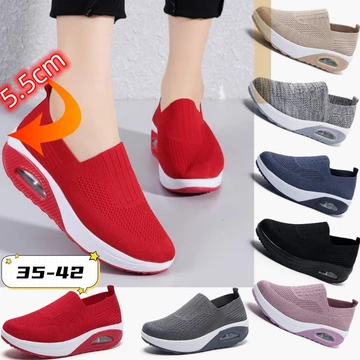 Giày Nữ Kích Thước Lớn Giày Bập bênh Thời Trang Phiên Bản Hàn Quốc Thoáng Khí Đế Dày Đệm Không Khí Giày Đi Bộ Đệm Đế Mềm Thoải Mái Giày Thể Thao Kích Thước Lớn Giày Mẹ Giày Đơn Già