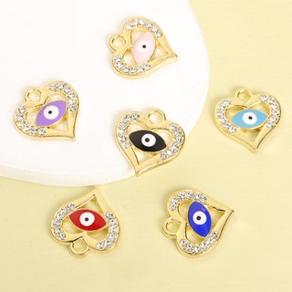 10 Chiếc Men Nhỏ Giọt Dầu Ác Thiết Kế Mắt Quyến Rũ Hình Trái Tim Với Kim Cương Giả Sọc Phong Cách Thổ Nhĩ Kỳ Nhiều Màu Mắt Đào Trái Tim Mặt Dây Chuyền Cho DIY Trang Sức May Mắn Bùa Quà Tặng Sáng Tạo