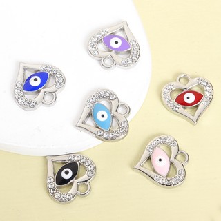 10 Chiếc Men Nhỏ Giọt Dầu Ác Thiết Kế Mắt Quyến Rũ Hình Trái Tim Với Kim Cương Giả Sọc Phong Cách Thổ Nhĩ Kỳ Nhiều Màu Mắt Đào Trái Tim Mặt Dây Chuyền Cho DIY Trang Sức May Mắn Bùa Quà Tặng Sáng Tạo