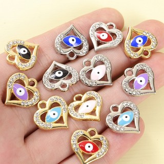 10 Chiếc Men Nhỏ Giọt Dầu Ác Thiết Kế Mắt Quyến Rũ Hình Trái Tim Với Kim Cương Giả Sọc Phong Cách Thổ Nhĩ Kỳ Nhiều Màu Mắt Đào Trái Tim Mặt Dây Chuyền Cho DIY Trang Sức May Mắn Bùa Quà Tặng Sáng Tạo