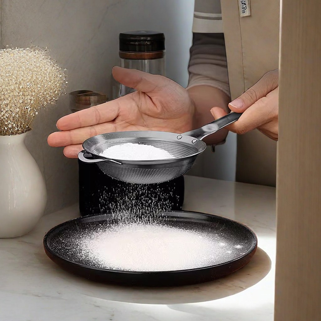 Dụng cụ lọc thực phẩm lưới mịn bằng thép không gỉ 304 đa năng, Dụng cụ làm bánh bền, chống rỉ sét, dễ làm sạch, Sàng lưới thủ công – Hoàn hảo để làm bánh tại nhà và lọc bánh mì ống