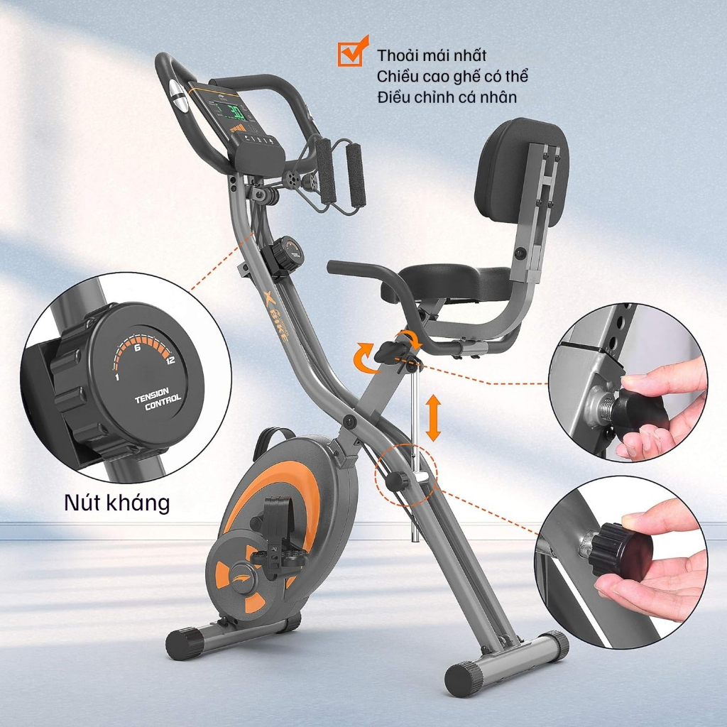 Xe đạp thể dục tại nhà,máy tập gym tại nhà sử dụng Kháng lực từ tính, đạp êm kèm cảm ứng nhịp tim.