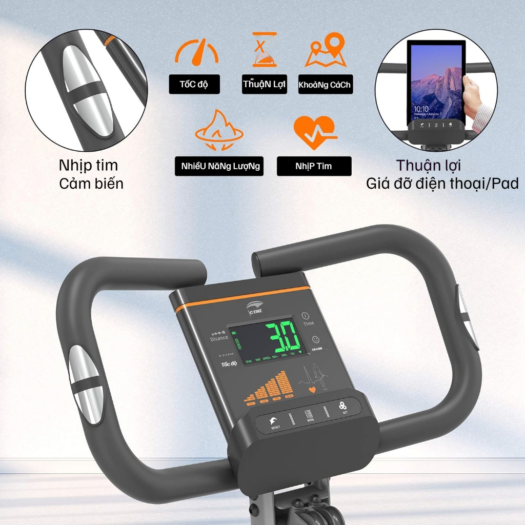 Xe đạp thể dục tại nhà,máy tập gym tại nhà sử dụng Kháng lực từ tính, đạp êm kèm cảm ứng nhịp tim.