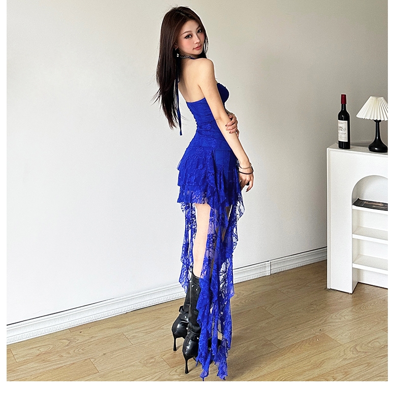 Cutenew Không Tay Dây Mini Đầm Ren Không Đều Tua Rua Tắt Vai Slim Fit Đầm Ngắn Dạo Phố Đảng