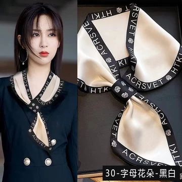 Khăn quàng tai phiên bản Hàn Quốc Mô phỏng nữ Khóa lụa Khăn lụa Khóa khăn quàng cổ Ổ cắm lười Khăn lụa Khăn quàng cổ sang trọng Khăn quàng cổ ngắn Khăn mỏng Phiên bản Hàn Quốc S