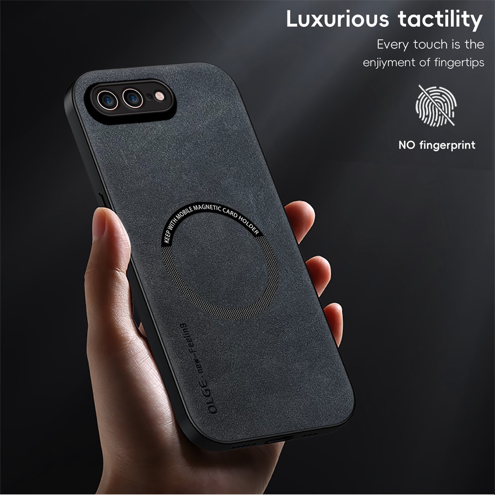 KHÔNG Dấu Vân Tay Da Sang Trọng Sắt Nhẫn Cho iPhone 7 8 Plus SE2 7P 8P Giá Đỡ Ô Tô Bảo Vệ Từ Tính Vỏ Sạc Không Dây