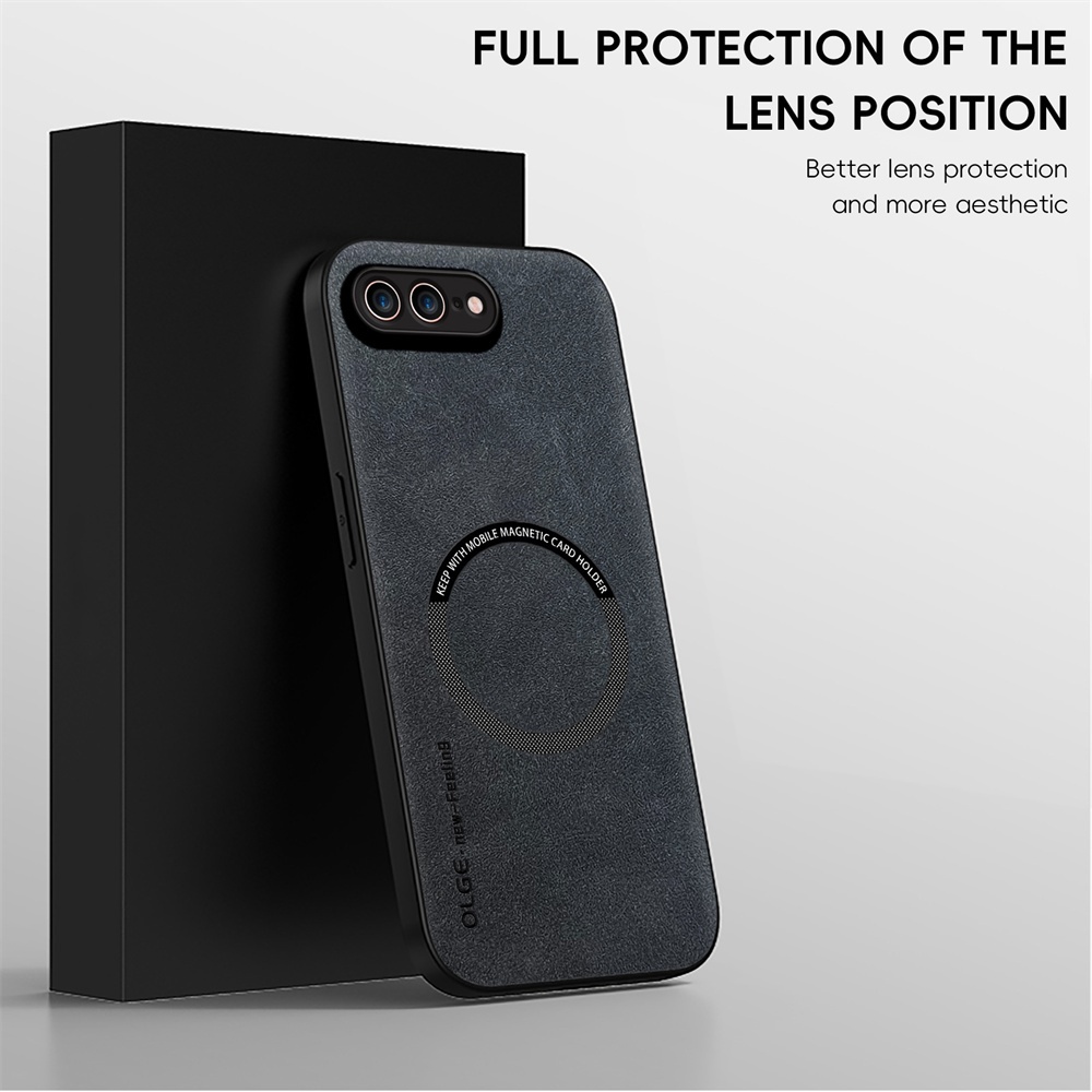 KHÔNG Dấu Vân Tay Da Sang Trọng Sắt Nhẫn Cho iPhone 7 8 Plus SE2 7P 8P Giá Đỡ Ô Tô Bảo Vệ Từ Tính Vỏ Sạc Không Dây