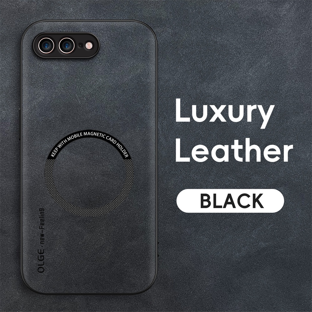 KHÔNG Dấu Vân Tay Da Sang Trọng Sắt Nhẫn Cho iPhone 7 8 Plus SE2 7P 8P Giá Đỡ Ô Tô Bảo Vệ Từ Tính Vỏ Sạc Không Dây