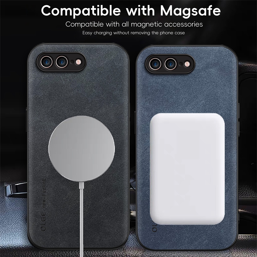 KHÔNG Dấu Vân Tay Da Sang Trọng Sắt Nhẫn Cho iPhone 7 8 Plus SE2 7P 8P Giá Đỡ Ô Tô Bảo Vệ Từ Tính Vỏ Sạc Không Dây