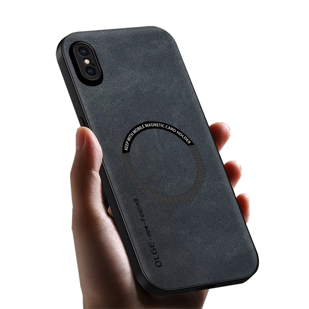 KHÔNG có dấu vân tay Vòng sắt da sang trọng cho iPhone X XS Max XR Giá đỡ ô tô Bảo vệ từ tính Vỏ sạc không dây