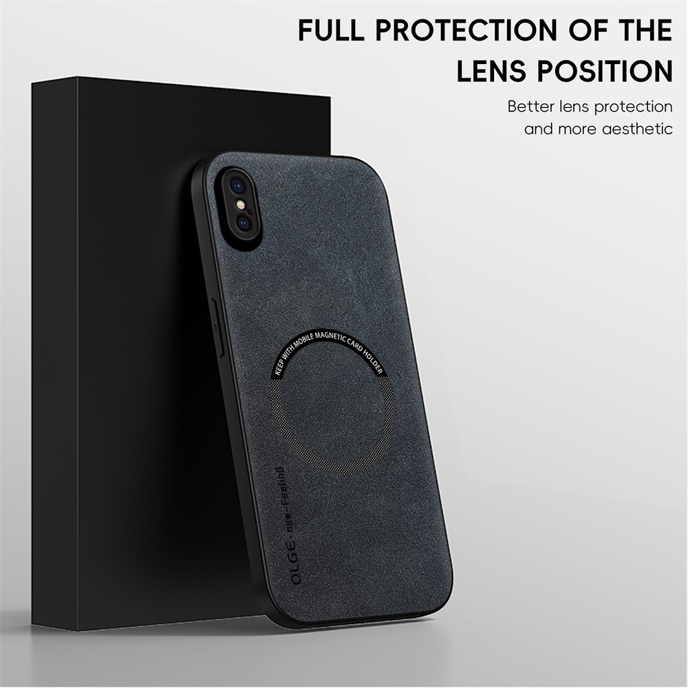 KHÔNG có dấu vân tay Vòng sắt da sang trọng cho iPhone X XS Max XR Giá đỡ ô tô Bảo vệ từ tính Vỏ sạc không dây