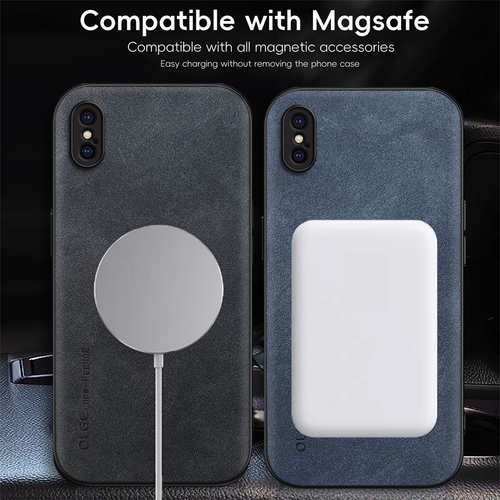 KHÔNG có dấu vân tay Vòng sắt da sang trọng cho iPhone X XS Max XR Giá đỡ ô tô Bảo vệ từ tính Vỏ sạc không dây
