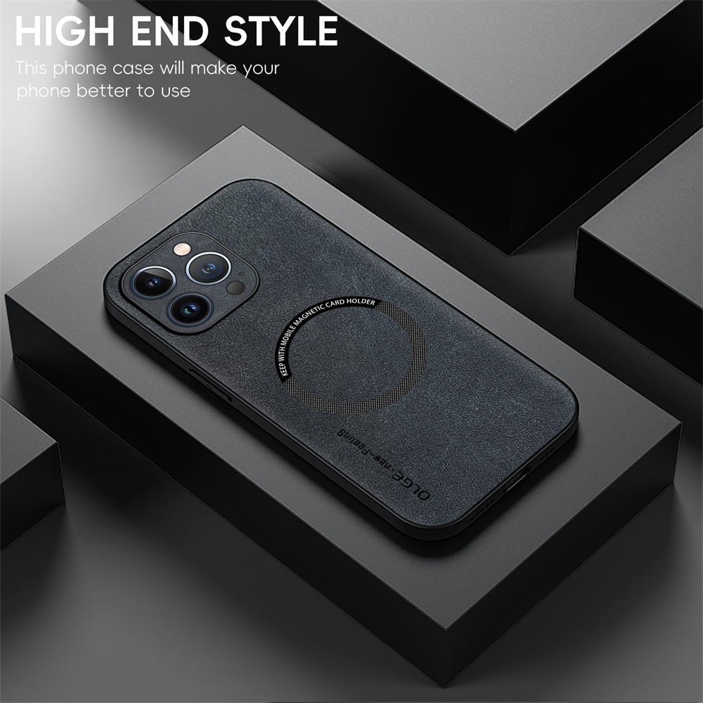 KHÔNG Dấu Vân Tay Sang Trọng Da Sắt Nhẫn Cho iPhone 14 15 + Plus Pro Max Giá Đỡ Ô Tô Bảo Vệ Từ Tính Vỏ Sạc Không Dây