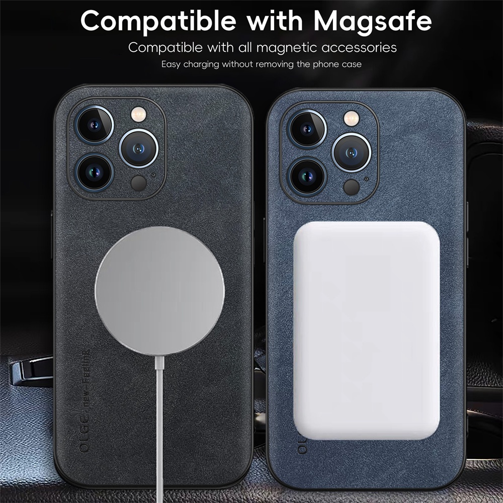 KHÔNG Dấu Vân Tay Sang Trọng Da Sắt Nhẫn Cho iPhone 14 15 + Plus Pro Max Giá Đỡ Ô Tô Bảo Vệ Từ Tính Vỏ Sạc Không Dây