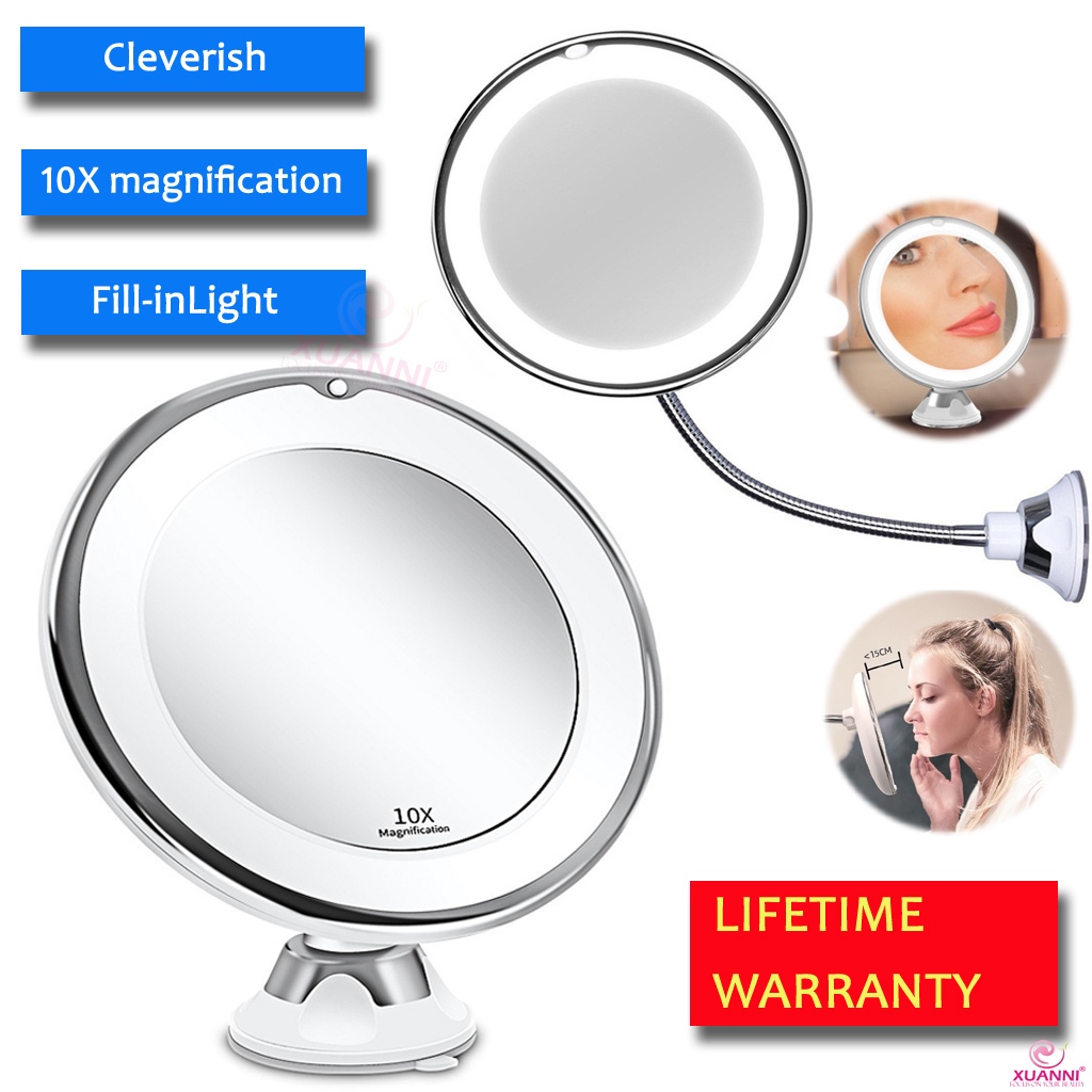 Gương trang điểm phóng đại 10x Gương trang điểm với đèn LED màu sắc có thể thay đổi Cánh tay xoay cho vanity và phòng tắm.