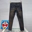 High Street Hợp Thời Trang Mới Retro Xanh Nam Quần Jean Nút Trước Đục Lỗ Miếng Dán Màu Vẽ Đàn Hồi Slim Fit Quần Jean Thiết Kế Hip Hop Thương Hiệu Quần