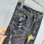 High Street Hợp Thời Trang Mới Retro Xanh Nam Quần Jean Nút Trước Đục Lỗ Miếng Dán Màu Vẽ Đàn Hồi Slim Fit Quần Jean Thiết Kế Hip Hop Thương Hiệu Quần