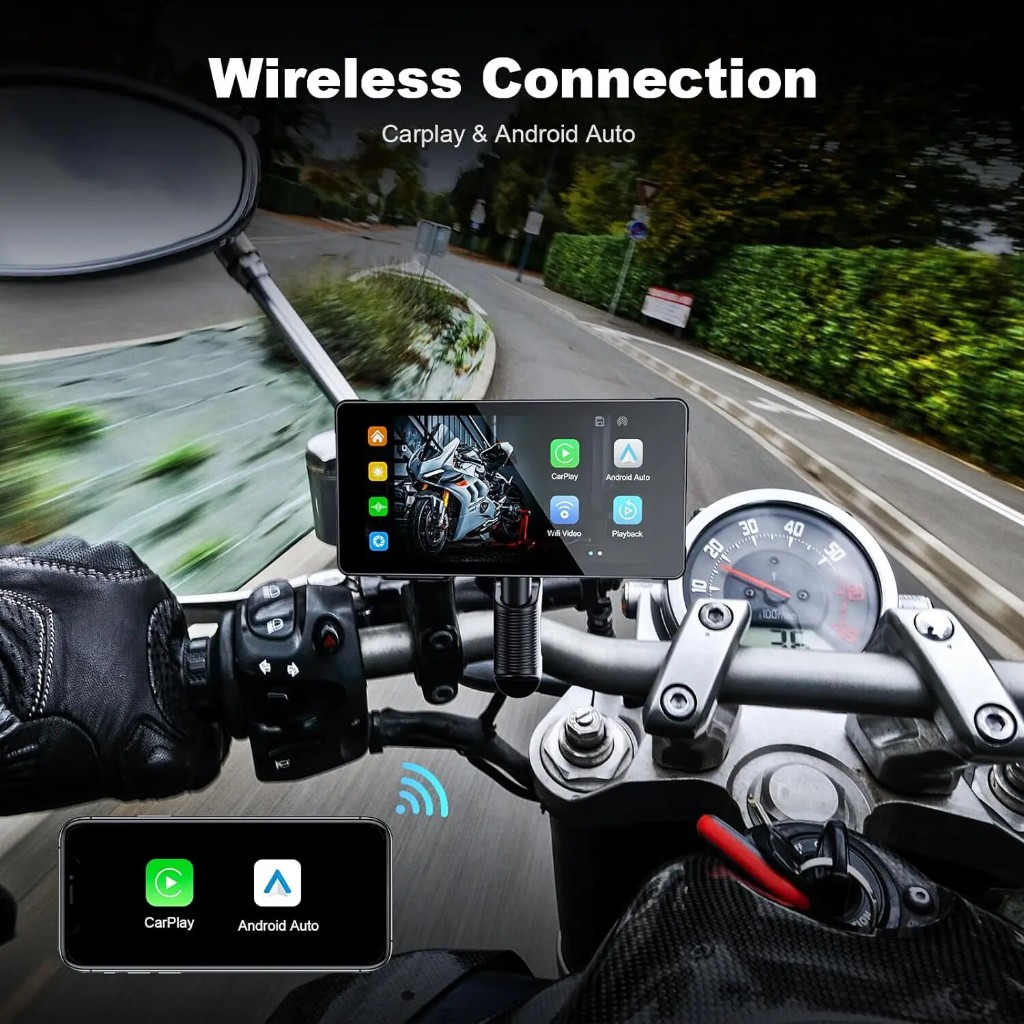 Ảnh Ekleva Không Dây Apple CarPlay Dual Bluetooth DVR Cho Xe Máy 5 "IPS Di Động GPS Điều Hướng Android Xe Máy Tự Động IPX7 Chống Nước 2