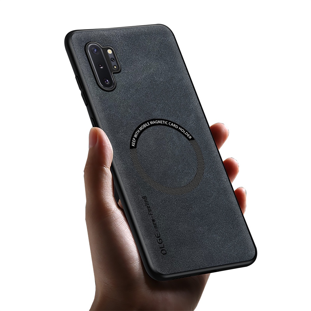 KHÔNG Dấu vân tay Vòng sắt da sang trọng cho Samsung Galaxy Note10 Plus Note 10 + Plus 5G Giá đỡ ô tô Bảo vệ từ tính Vỏ sạc không dây