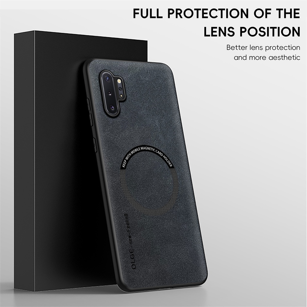 KHÔNG Dấu vân tay Vòng sắt da sang trọng cho Samsung Galaxy Note10 Plus Note 10 + Plus 5G Giá đỡ ô tô Bảo vệ từ tính Vỏ sạc không dây