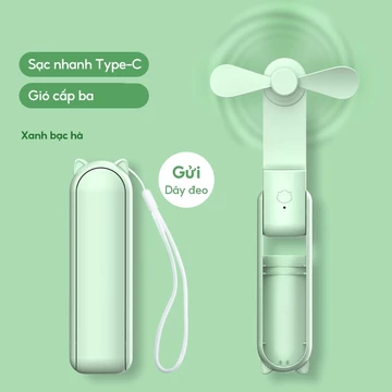 quạt mini cầm tay Quạt mini cầm tay gấp gọn 3 chế độ gió tích hợp kèm sạc dự phòng điện thoại dung lượng pin 2000mAh quạt cầm tay mini