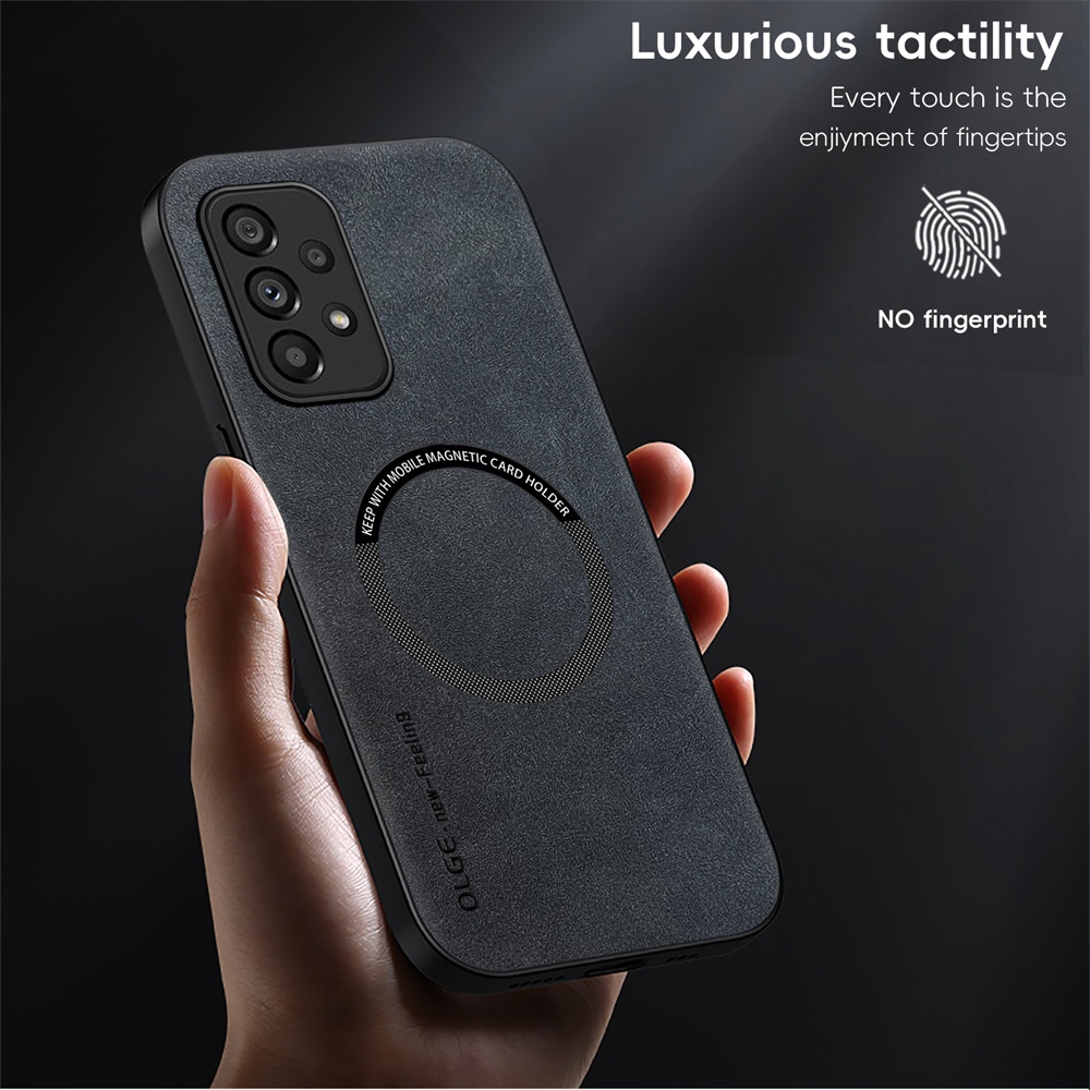 KHÔNG CÓ Vân Tay Da Sang Trọng Sắt Nhẫn Cho Samsung Galaxy A23 4G A33 A53 5G Giá Đỡ Ô Tô Bảo Vệ Từ Tính Vỏ Sạc Không Dây