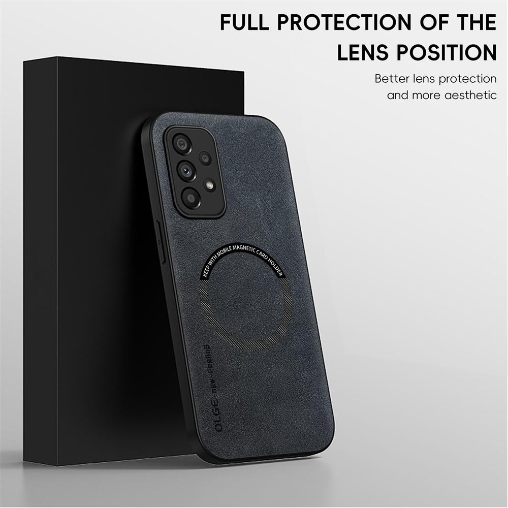 KHÔNG CÓ Vân Tay Da Sang Trọng Sắt Nhẫn Cho Samsung Galaxy A23 4G A33 A53 5G Giá Đỡ Ô Tô Bảo Vệ Từ Tính Vỏ Sạc Không Dây
