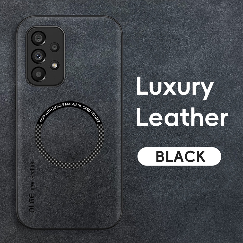 KHÔNG CÓ Vân Tay Da Sang Trọng Sắt Nhẫn Cho Samsung Galaxy A23 4G A33 A53 5G Giá Đỡ Ô Tô Bảo Vệ Từ Tính Vỏ Sạc Không Dây