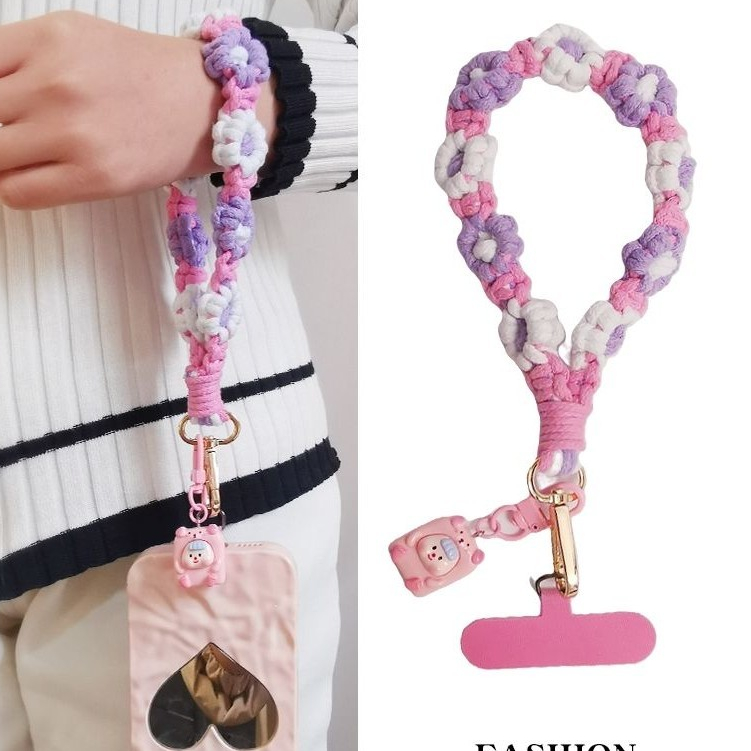 Phụ Kiện Điện Thoại Di Động Handmade Len Bện Hoa Điện Thoại Di Động Dây Chống Sốc Thời Trang Nữ Dây Đeo Cổ Tay Đơn Giản Phong Cách Ngắn Dây Kẹp Vỏ Điện Thoại Đa Năng Chống Mất