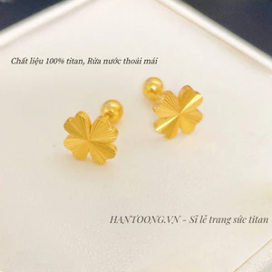 Bông tai cỏ 4 lá may mắn làm bằng titan cao cấp không gỉ mạ vàng 24k phong cách hàn quốc nhẹ nhàng