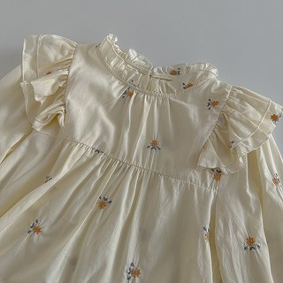 Phong Cách Hàn Quốc Nữ Nữ Rời Ruffle Thêu Hoa Dài Tay Áo Sơ Mi Áo Baju Baju Wanita Lengan Panjang