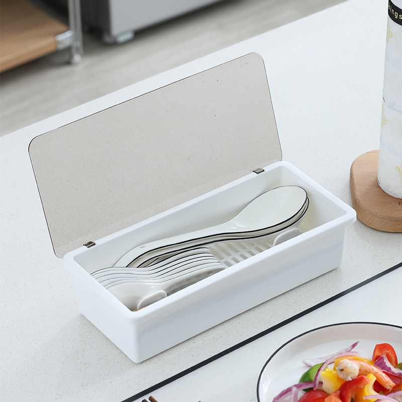 Hộp Đựng Đũa Muỗng Nĩa Nhựa Đa Năng Multi-Functional Plastic Cutlery Organizer with Adjustable Compartments – Ngăn Kéo Đựng Bộ Dao Nĩa Có Nắp Flatware Drawer Tray, Utensil Holder & Chopsticks Storage Box Space-Saving Design